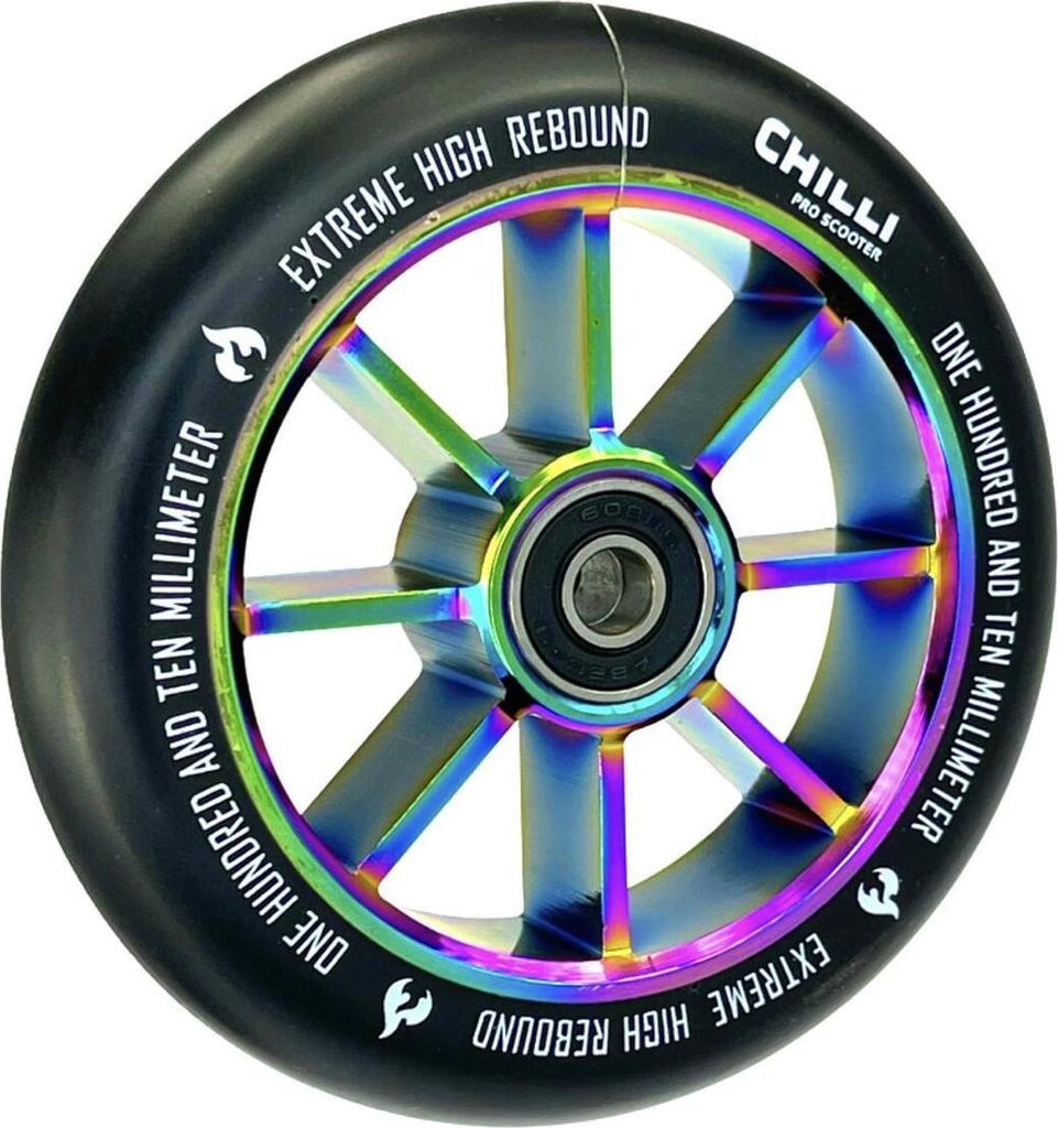 Chilli Pro Stunt-Scooter Spoked Rocky Rolle 110mm Neochrom/PU Schwarz