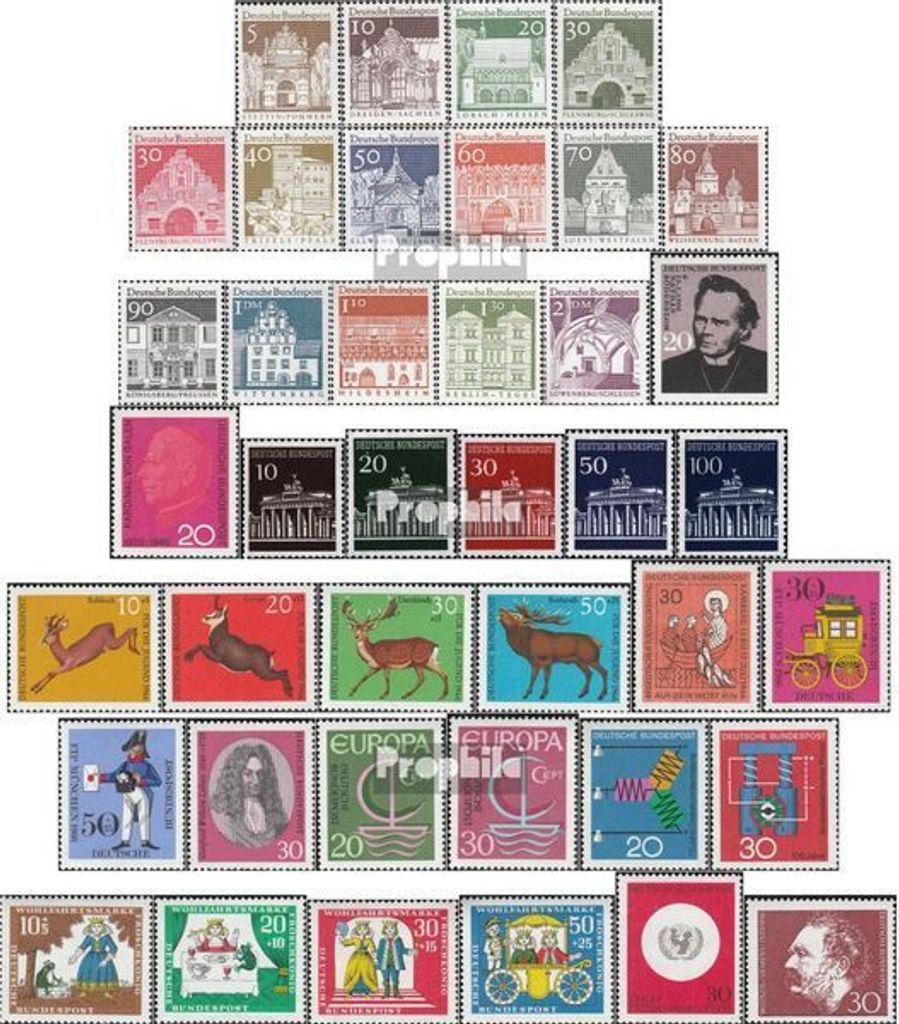Briefmarken BRD (BR.Deutschland) 1966 Mi 489-528 (kompl.Ausg.) Jahrgang 1966 komplett postfrisch Deutsche Bauwerke aus zwölf Jahrhunderten (II)