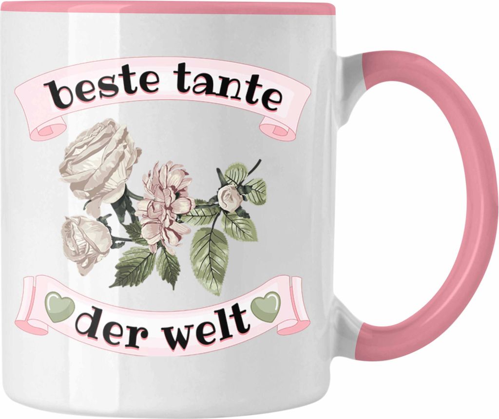 Trendation - Beste Tante Der Welt Geschenk Tasse Lustiger Spruch Geste Geschenkidee (Rosa)