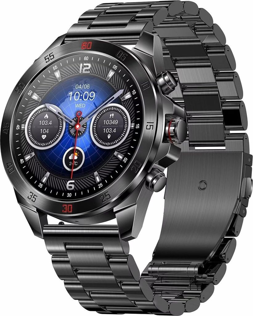 Smartwatch Herren Metallarmband Gold Silber Schwarz Edelstahl, Robust, Gesundheitsuhr mit Blutdruckmessung, Telefonfunktion, Pulsuhr für Android, ...