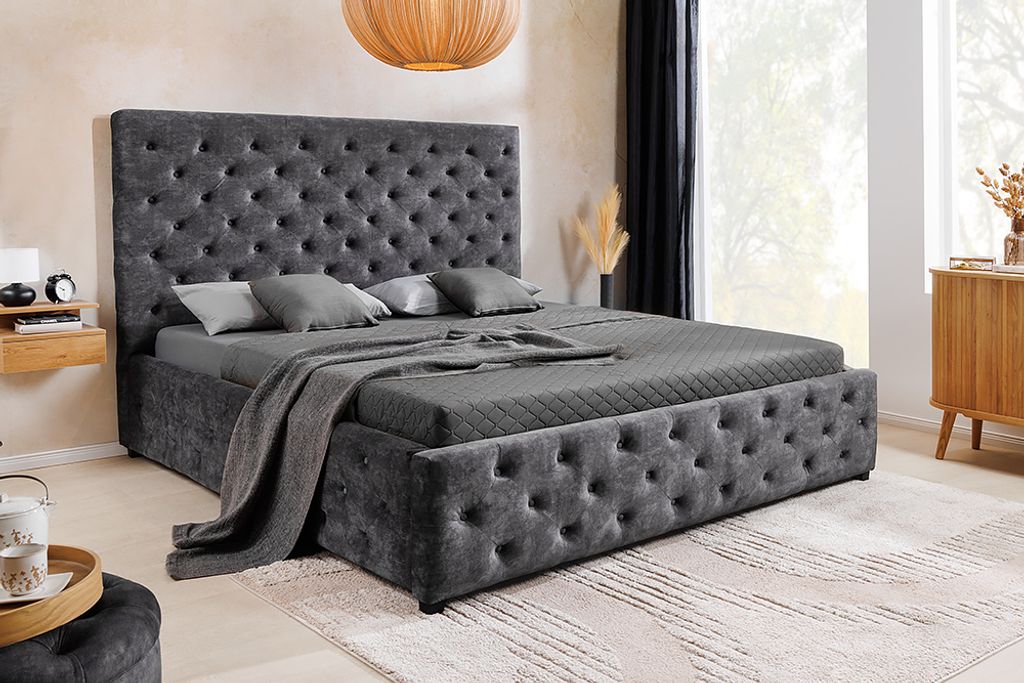 riess-ambiente Boxbett PARIS 180x200cm grau Samt mit Produktbild 