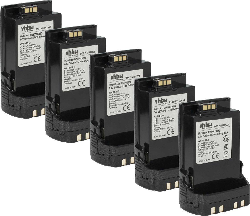vhbw 5x Akku kompatibel mit Motorola APX6000 P25, APX5000, APX6000, APX6000XE P25, APX6000XE Funkgerät, Walkie Talkie (2500 mAh, 7,4 V, Li-Ion)