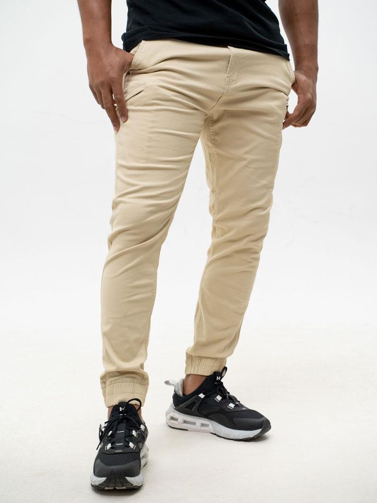 Herren Jogger Stoffhosen Beige MyStars Klassisch 34