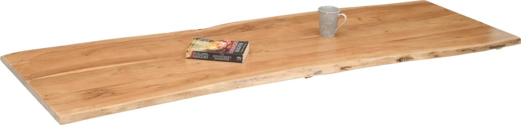 Holzplatte 120x60 cm Toni, Tischplatte aus Akazienholz massiv + eichefarben, Baumkanten-Platte für Heimwerker, geeignet für Arbeitsplatten, Tisch...