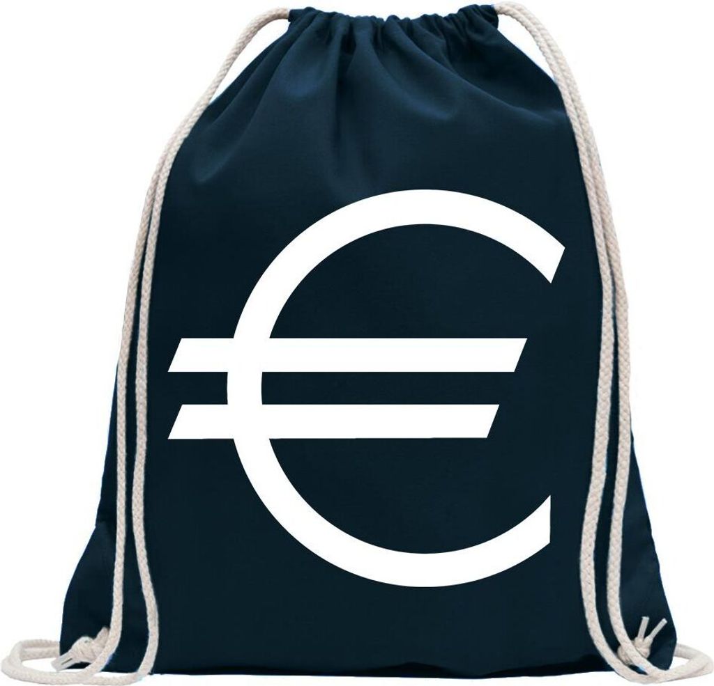 Kiwistar - Turnbeutel - dunkelblau - Eurozeichen - Eur Euro Symbol - Fun Rucksack Sport Beutel Gymsack Baumwolle mit Ziehgurt