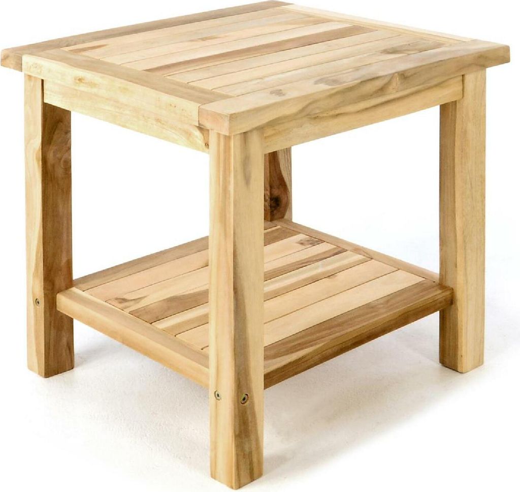 VCM Blumenhocker | Beistelltisch | Gartentisch Teakholz | Blumentisch | Balkontisch | Maße 50 x 50 cm