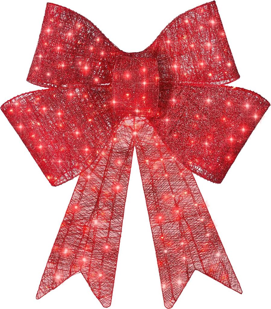 LED-Weihnachtsschleifen-Dekoration für den Außenbereich mit roten Lichtern und Timer-Steuerung
