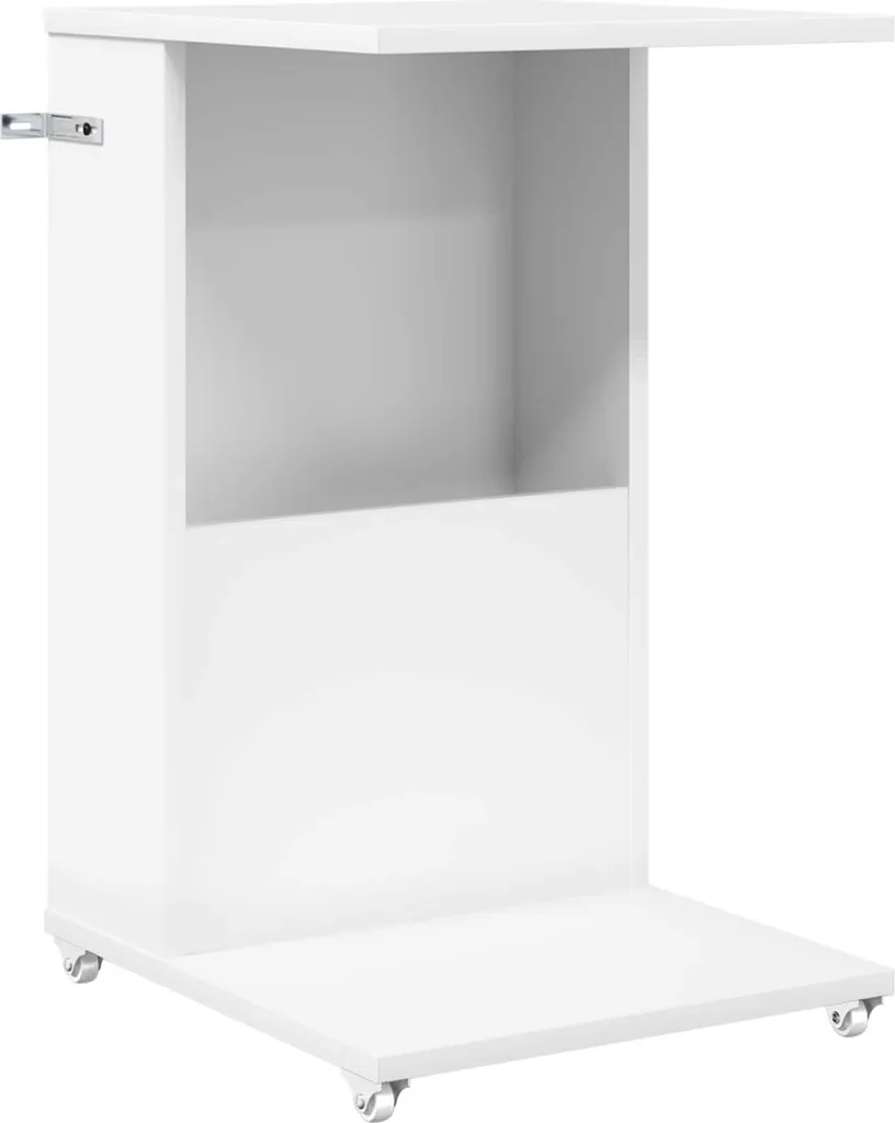 Tavolino da Divano Bianco con Ruote - Mobiletto 40x35x60 cm Legno