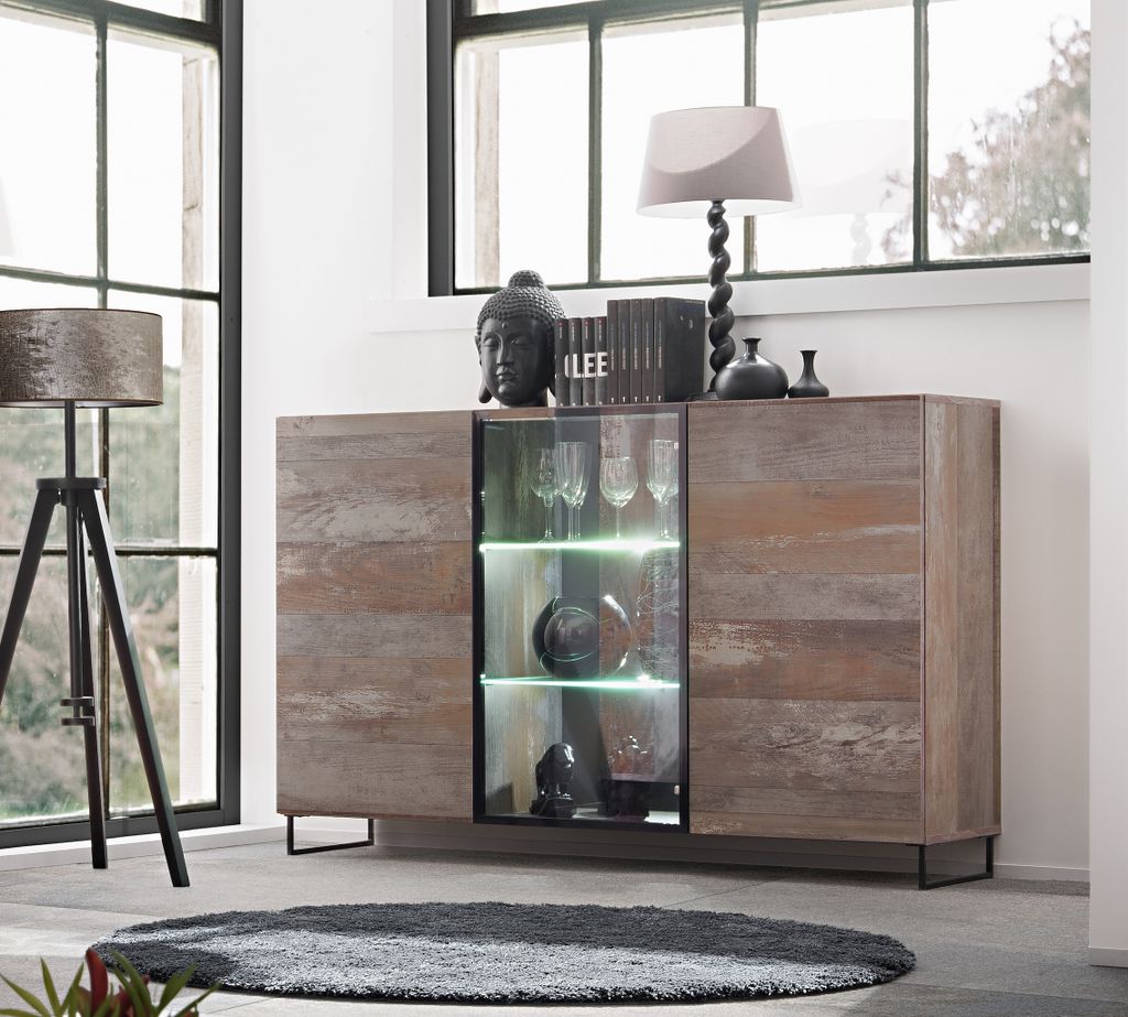 Kommode Sideboard Plank mit Led Beleuchtung und Push-Click System