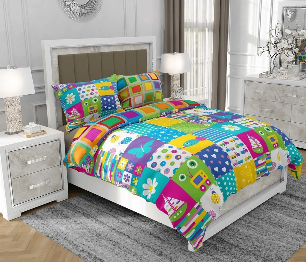 Set Letto SOVIO 200x220 in Cotone: Biancheria Multicolore con Zip