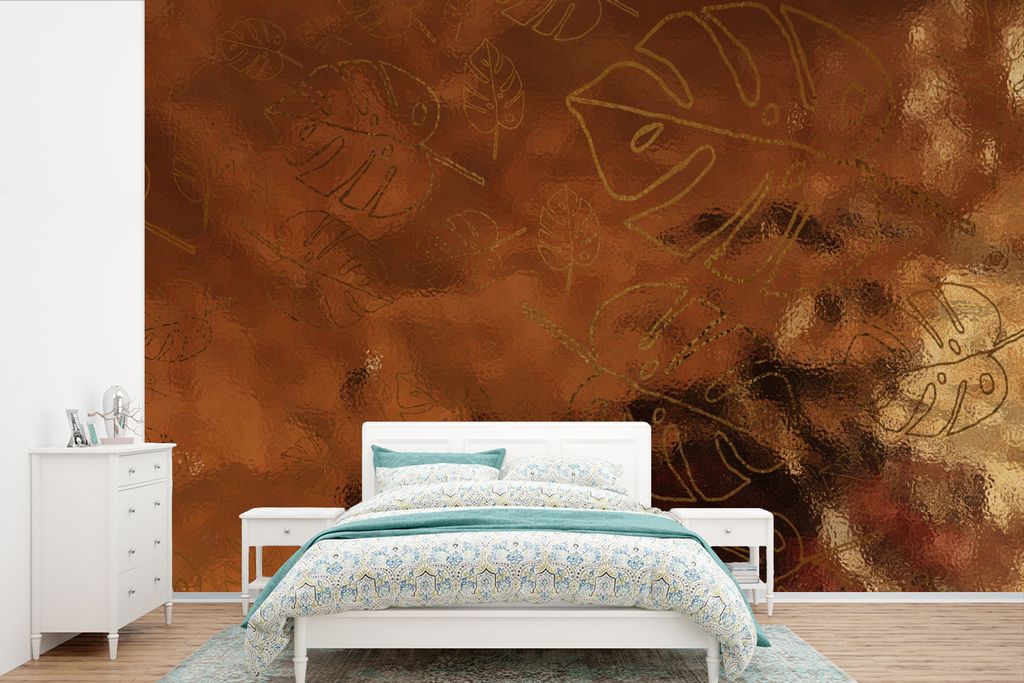 MuchoWow Fototapete für Wohnzimmer oder Schlafzimmer Wandtapete Vinyl Motivtapete Muster - Bronze - Figur - 450x300 cm - Gemusterte