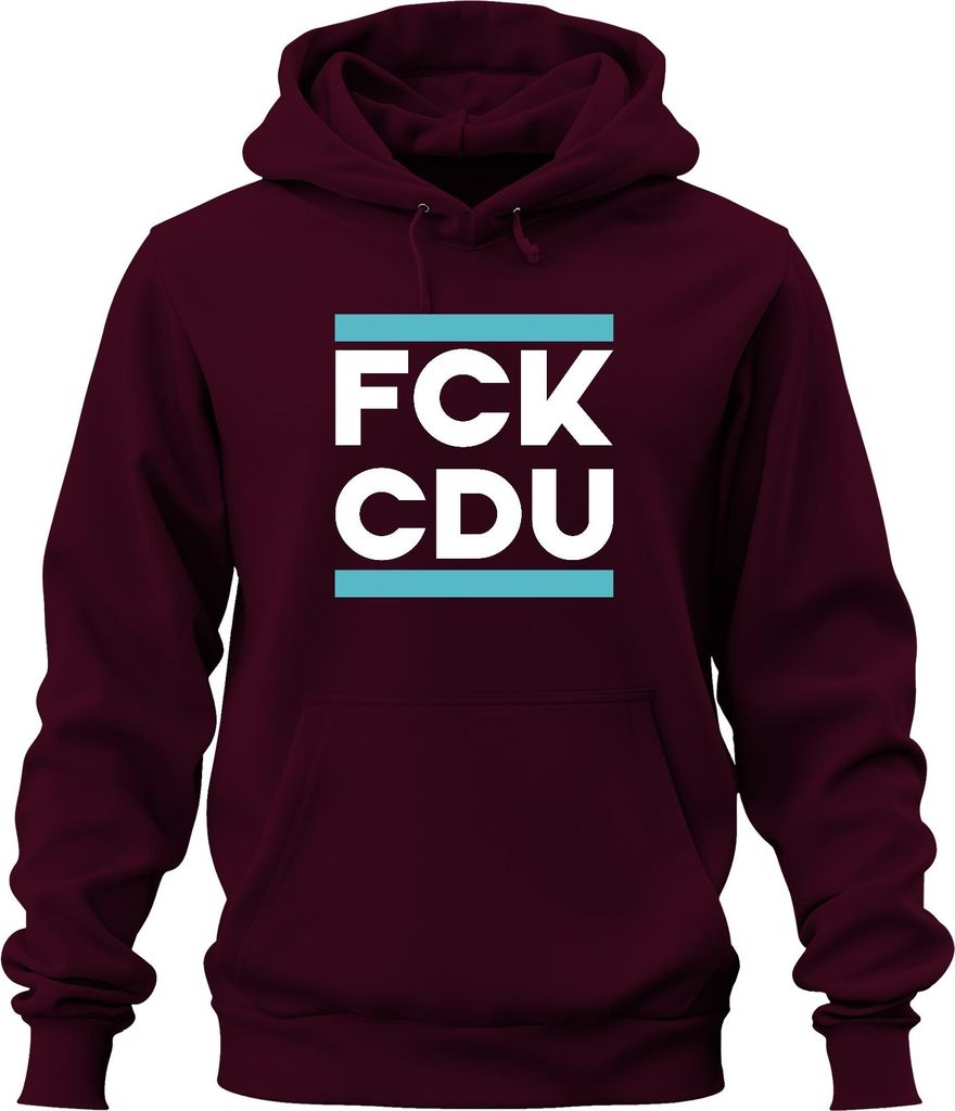 FCK CDU Protest Politik AntiCDU Satire Statement Aktivismus Parodie Uni Hoodie Kapuzenpullover, Burgundy, L