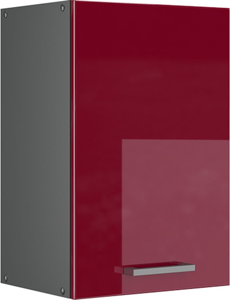 A single red and gray cabinet is shown against a white background.