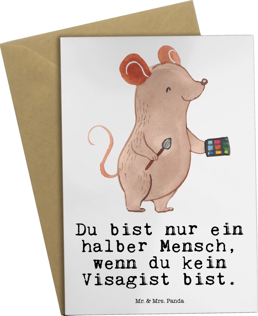 Mr. & Mrs. Panda Grußkarte Visagist Herz - Weiß - Geschenk, Spruch, Beauty Salon, Klappkarte, osterkarte, hochzeitskarten, Kosmetikstudio, dankes...