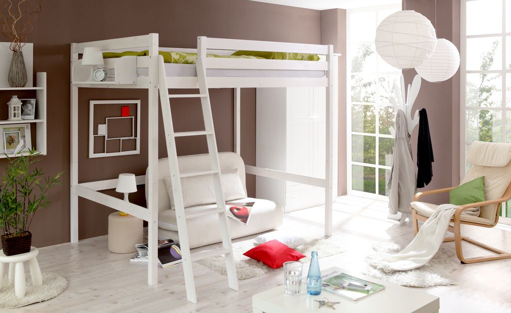 TiCAA Hochbett Matthias 140 x 200 Kiefer weiss Produktbild 1