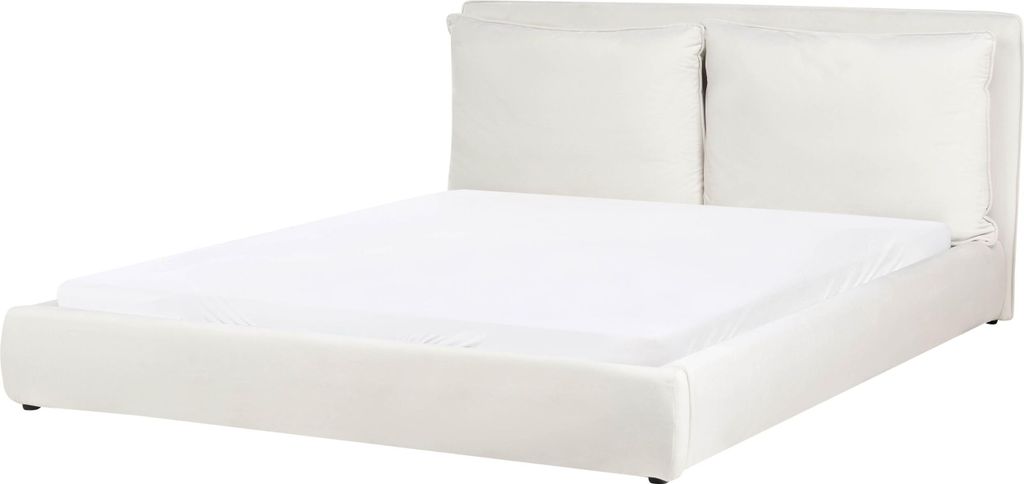 BELIANI Bett Cremeweiß Samt Gepolstert 180 x 200 cm Lattenrost Hohes Kopfteil Modern Doppelbett Schlafzimmer