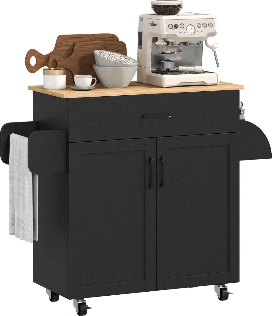 Meuble d'appoint cuisine noir 105 cm : gain de place et plan de travail