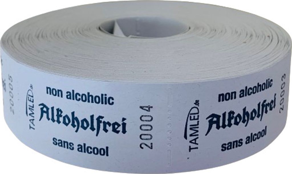 Bonrolle ALKOHOLFREI grau Wertmarke 1000 Abrisse fortlaufend nummeriert