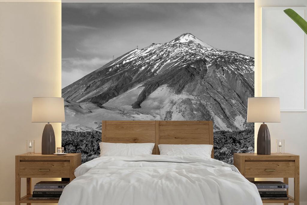 MuchoWow Fototapete für Wohnzimmer oder Schlafzimmer Wandtapete Vinyl Motivtapete Vulkan El Teide auf Teneriffa, Spanien - Schwarz und weiß - 2...