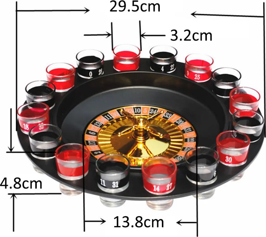 Kit roulette russe festive 16 verres à shot en verre et plateau tournant
