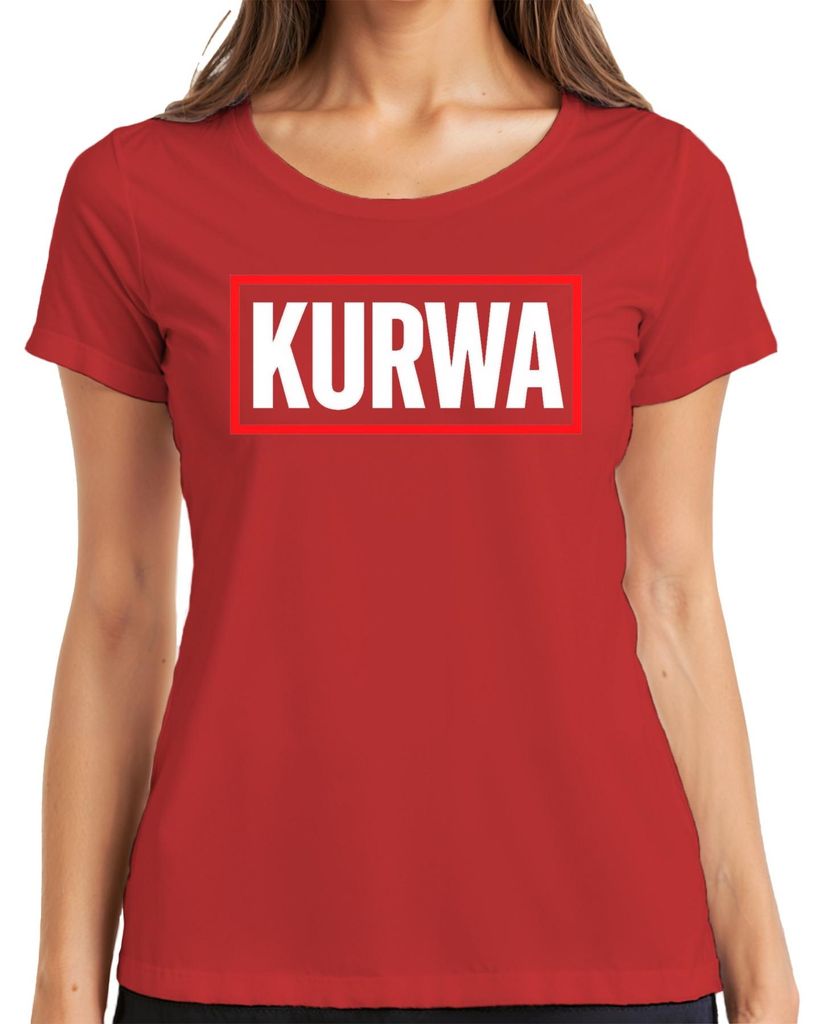 KURWA polnischer Spruch frech lustig Geschenk Party Streetwear Damen T-Shirt, Rot, XXL