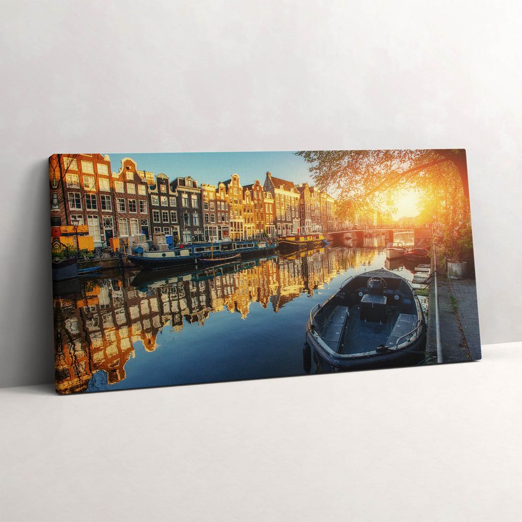 Amsterdam Stadt – Leinwandbild Wandbild – 140x70 cm – Leinwandbilder – Wandbilder – Schlafzimmer – Flur