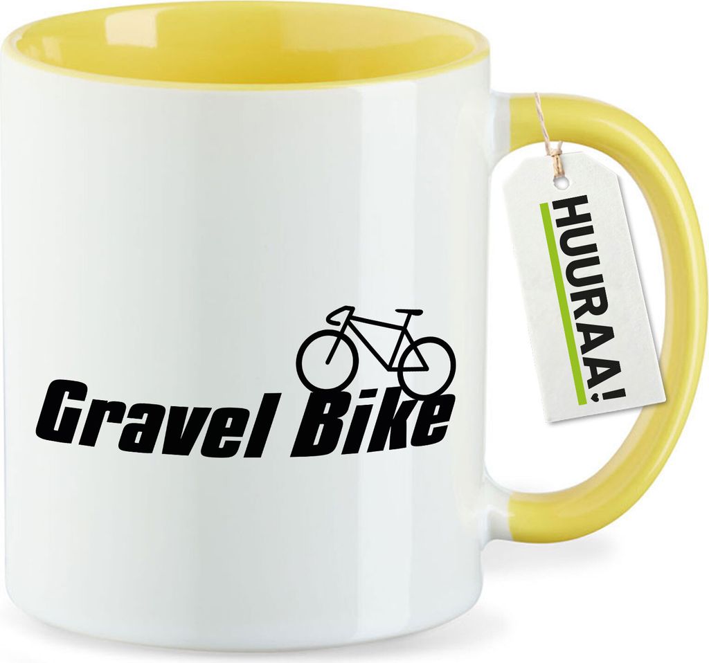 Huuraa Keramiktasse Gravel Bike Fahrrad Geschenk 330ml Gelb Gravel Bike Überraschung