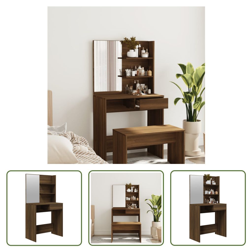 The Living Store Schminktisch mit Spiegel Braun Eiche Produktbild 