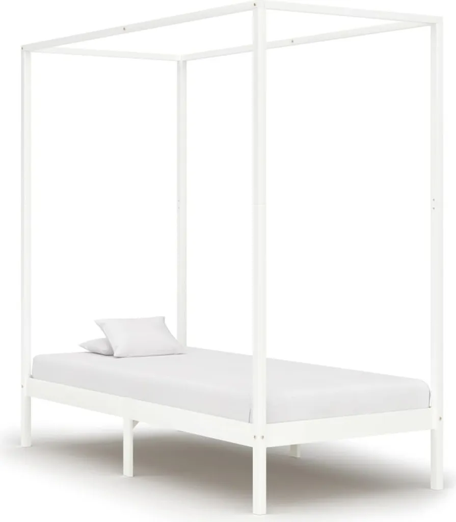 Lit simple à baldaquin en bois blanc 100 x 200 cm pour adulte