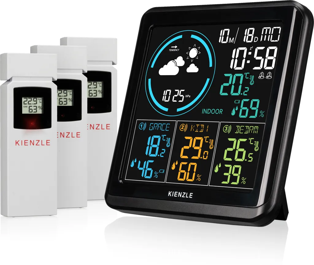 Station météo thermomètre hygromètre KIENZLE multi-zones avec 3 sondes