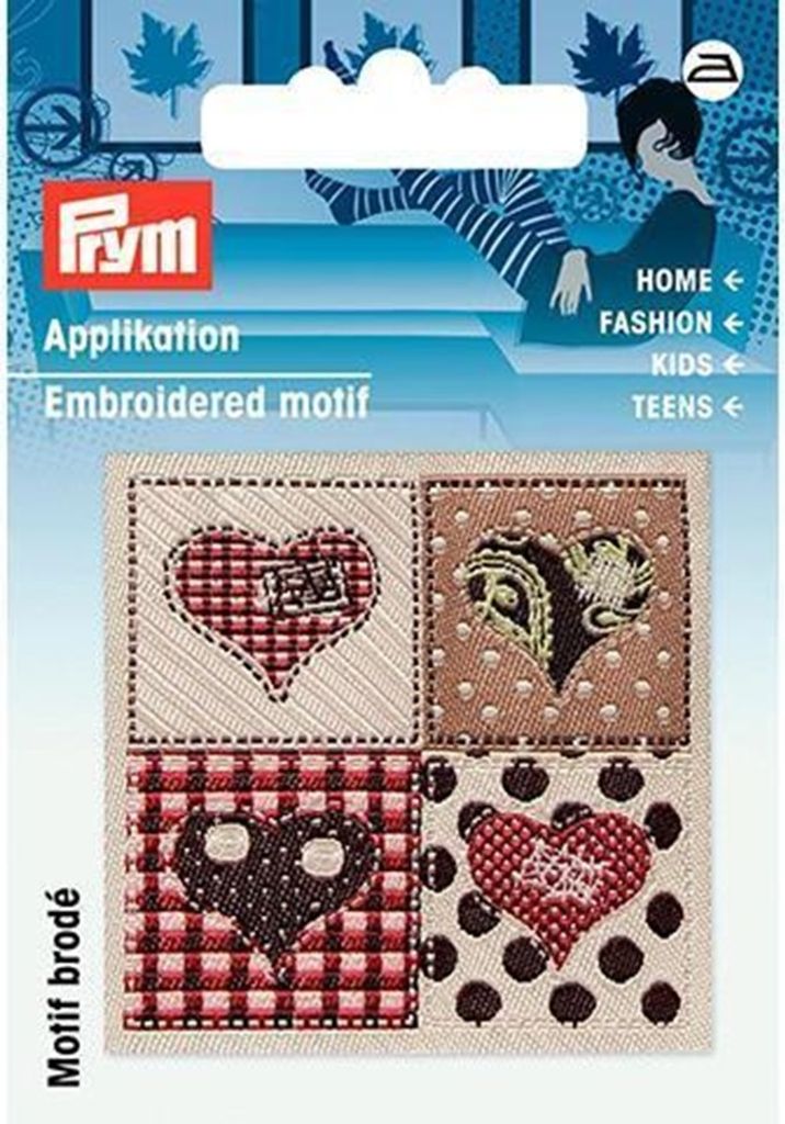 Prym Applikation Exklusiv Handmade Label Herzen braun/beige