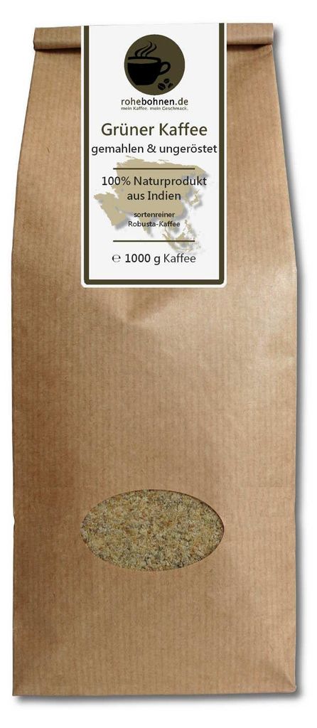 Grüner Kaffee gemahlen 100% Robusta Indien 1000g Produktbild 