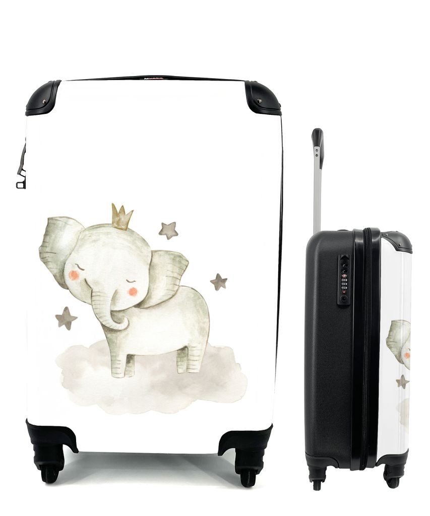 MuchoWow Koffer Handgepäck Trolley Rollkoffer Kleine Reisekoffer mit 4 Rollen - Tiere - Elefant - Sterne - Cabin Size < 55x40x23 cm & 55x40x20 c...