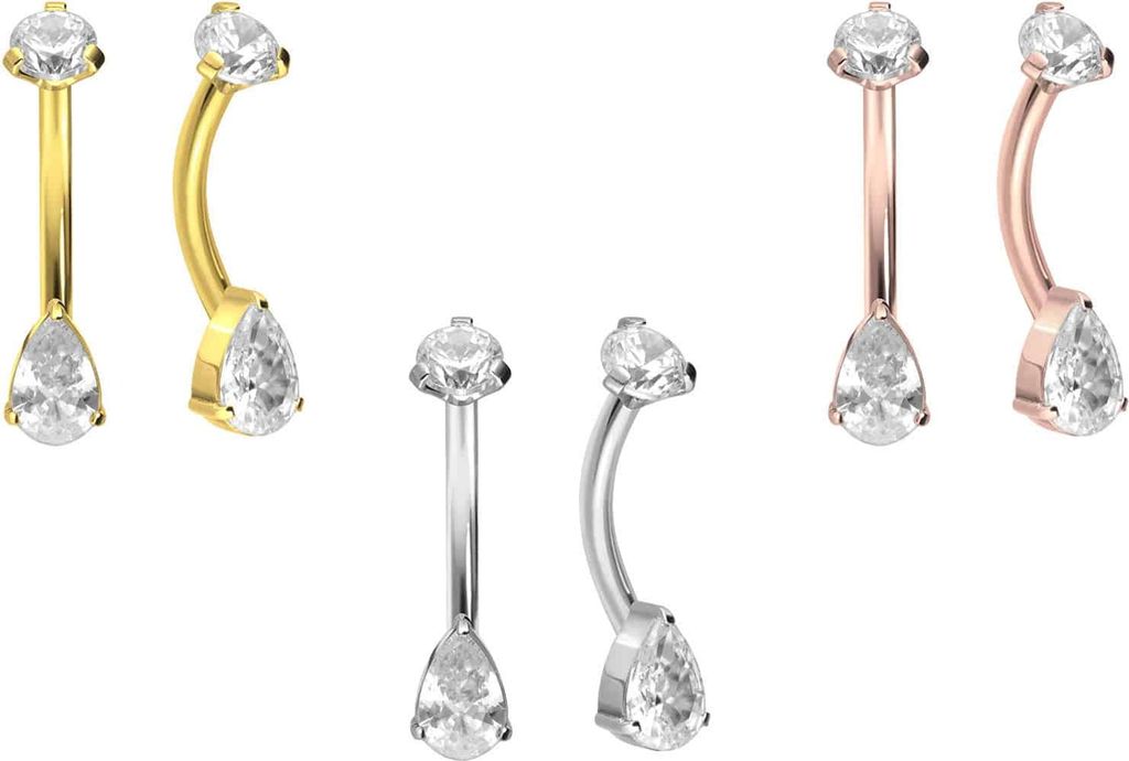 Bauchnabelpiercing Titan Bananabell mit Innengewinde KRISTALL + KRISTALLTROPFEN