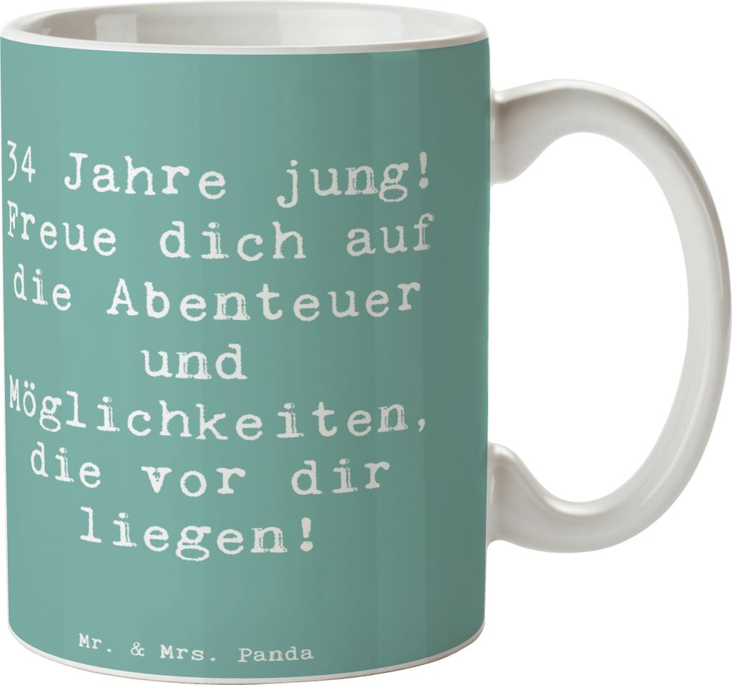Mr. & Mrs. Panda Becher Spruch 34. Geburtstag - Meeresbrise - Geschenk, Herausforderungen, Glückwunsch, Henkelpott, Tasse, Kaffeetasse, Möglichke...