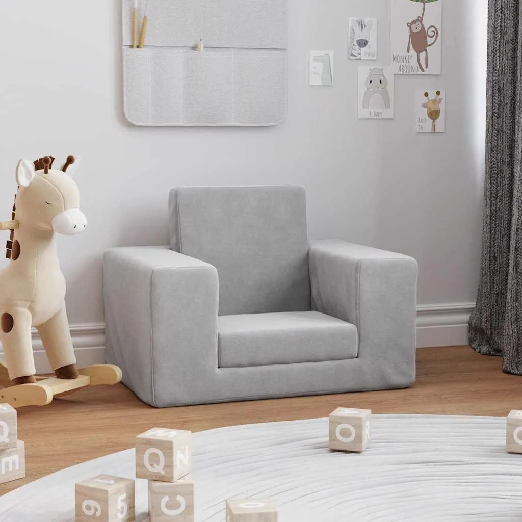 Canapé-lit enfant pour coin lecture gris clair en peluche confortable