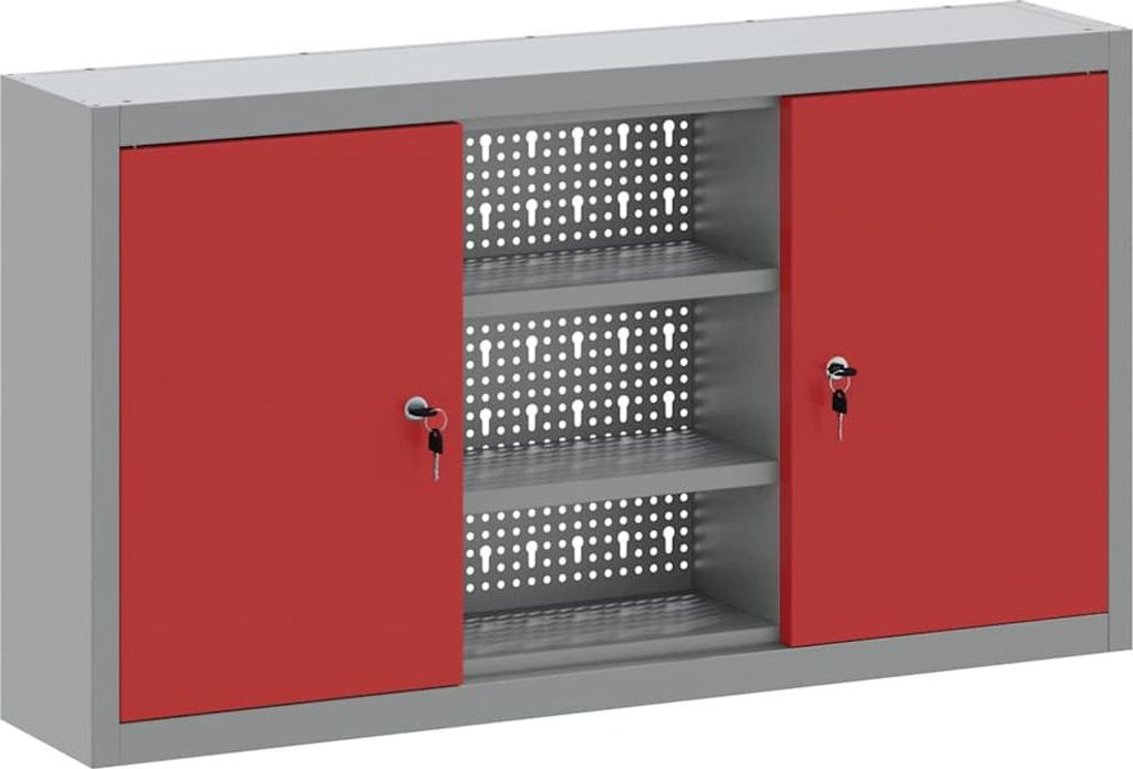 Werkzeugschrank mit Regal Rot und Grau 100 x 20 x 55 cm