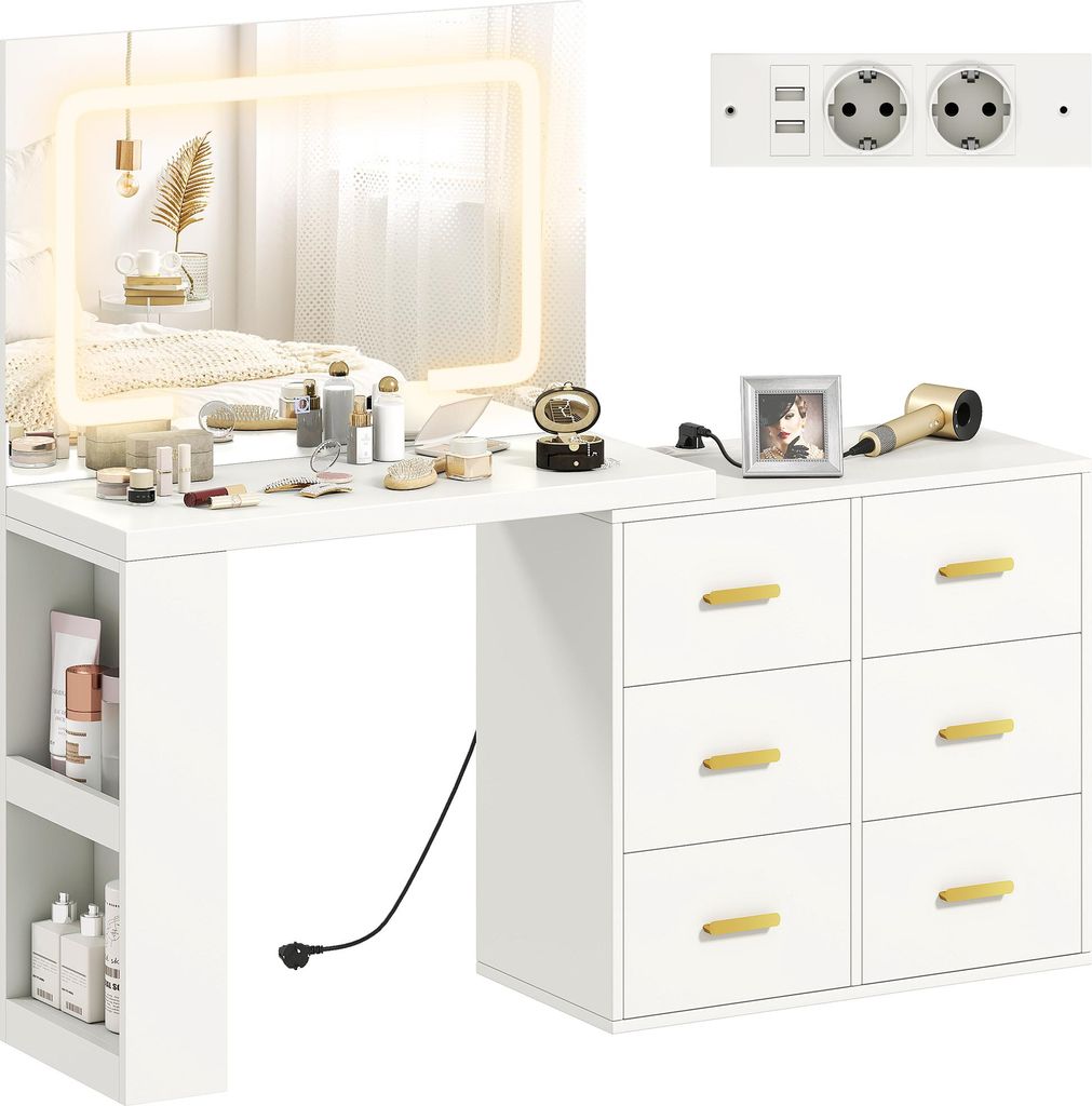 HOMCOM-Schminktisch-MDF, Glas-118L x 78B x 135H cm-Weiß