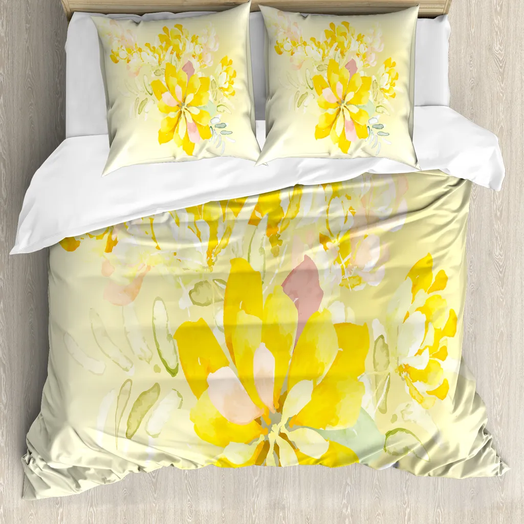 Copripiumino per letto matrimoniale giallo, set di biancheria da letto king size floreale, copripiumino per letto matrimoniale set di biancheria da letto per bambini con lenzuolo con angoli set di