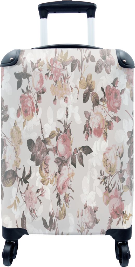 MuchoWow MuchoWow Koffer Handgepäck Trolley Rollkoffer Kleine Reisekoffer mit 4 Rollen - Muster - Blume - Rosa - Cabin Size < 55x40x23 cm & 55...