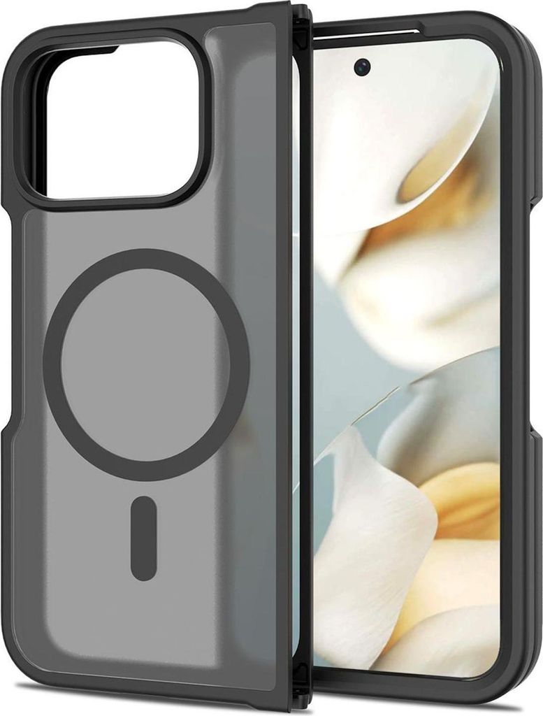 A smartphone case with a magnetic ring is shown next to a smartphone.