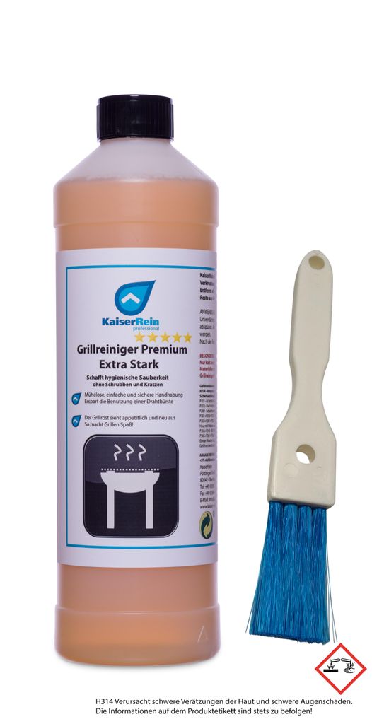 KaiserRein 1 L Grillreiniger und Backofenreiniger mit zusätzlichem Pinsel als starker Fettlöser für Grill und Ofen I Grillrost Reiniger für Gas...