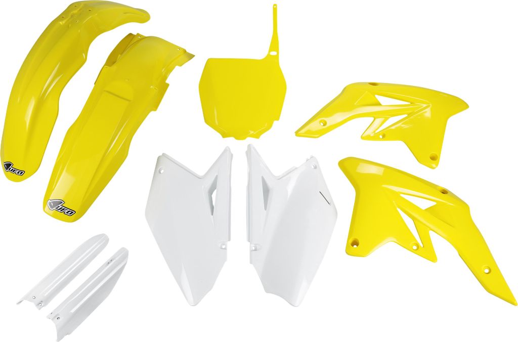 Verkleidungskit UFO PLAST 9-teilig Verkleidungssatz Kunststoff mit Gabelschutz für Suzuki RM-Z 250 ccm Bj. 2007 - 2009, Farbe:gelb / weiß