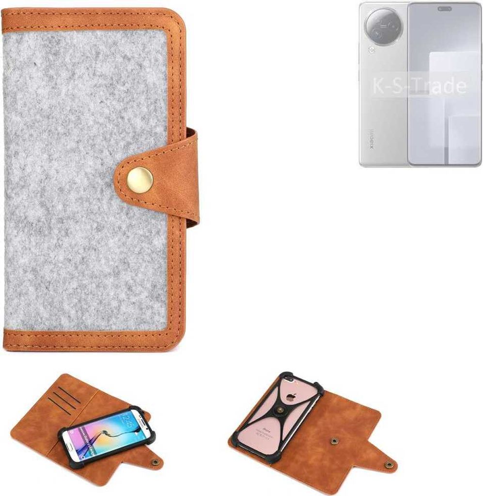 K-S-Trade Handyhülle kompatibel mit Xiaomi Civi 3 Schutzhülle Filz-Hülle Kunst-Leder hellgrau braun (1x)