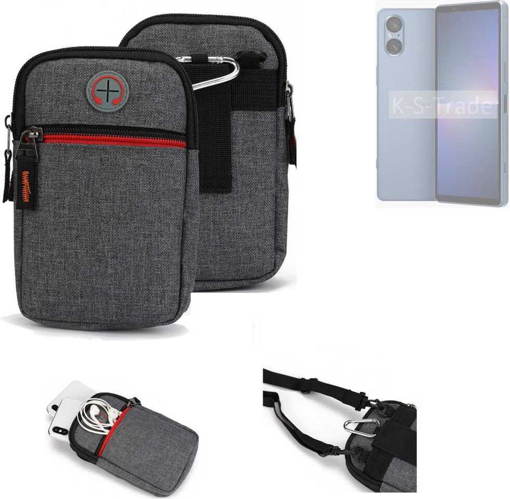 K-S-Trade Holster Gürteltasche kompatibel mit Sony Xperia 5 V Handy Tasche Schutz Hülle grau Zusatzfächer 1x