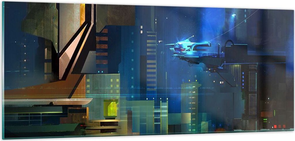 Bilder auf glas - Fantasie Stadt - 100x40cm - Glasbilder - Wandbilder - Kunstdruck - zum Aufhängen bereit - Wanddekoration aus Glas - Glas Bilder ...