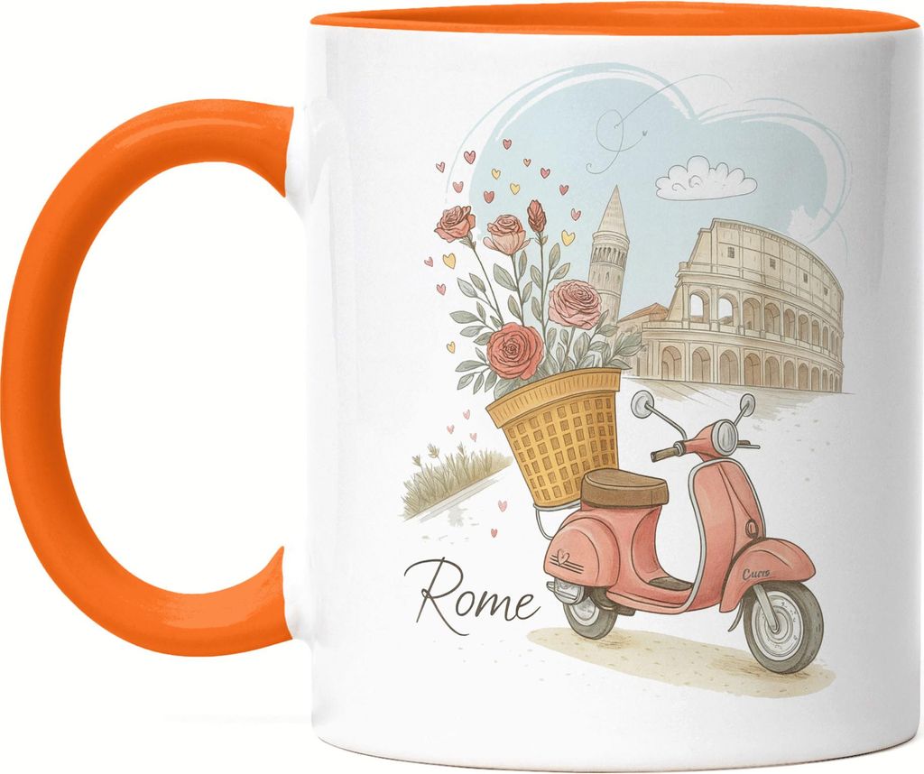 Rome Tasse Orange Geschenkidee Italien Souvenir Urlaub Reise Kolosseum Romantik