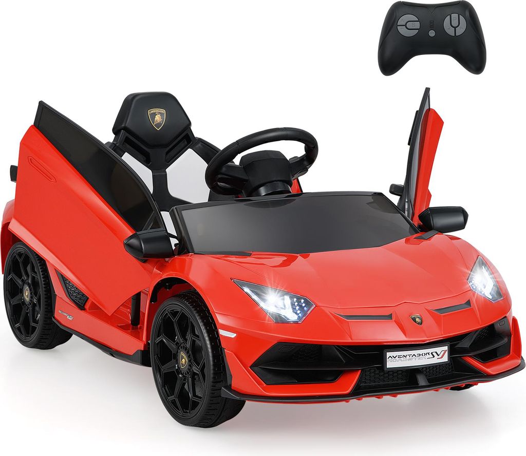 COSTWAY Elektroauto für Kinder 3+, Kinderfahrzeug mit 2,4G Fernbedienung, LED Scheinwerfer, MP3-Player & Hupe & Musik, Elektrofahrzeug 3-5 km/h, Rot