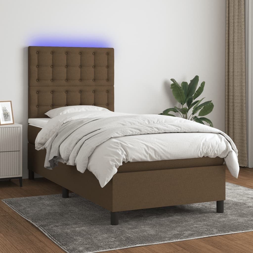 Maison Exclusive - Boxspringbett mit Matratze & LED Dunkelbraun 100x200 cm Stoff
