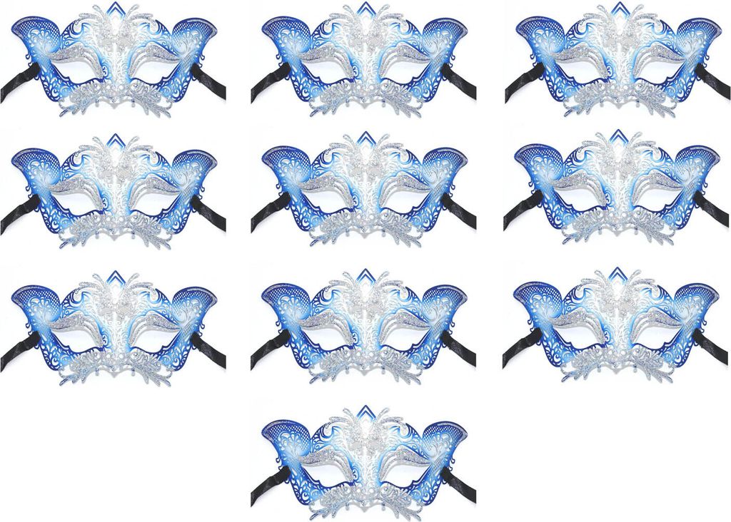 10 Stück Blaue Venezianische Masken (Metall) Produktbild 